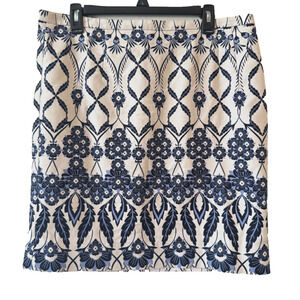 J Crew Women's Skirt Size 16 Trellis Blue & White Floral Scroll A-Line Pencil
